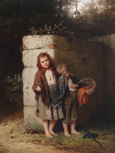 Begging Children, signed, dated, labeled Meyer von Bremen by Johann Georg Meyer